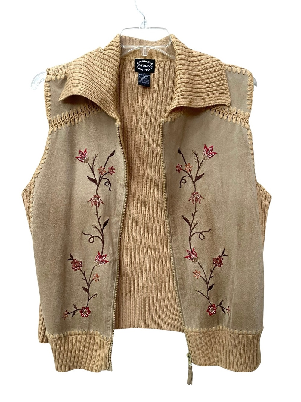 Embroidered Suede Leather Knit Vest size XL
